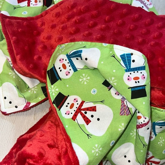 NEW Holiday Dancing Snowman Minky Baby Blanket - 38” x 41”- Baby Christmas Gift - Picture 3 of 8
